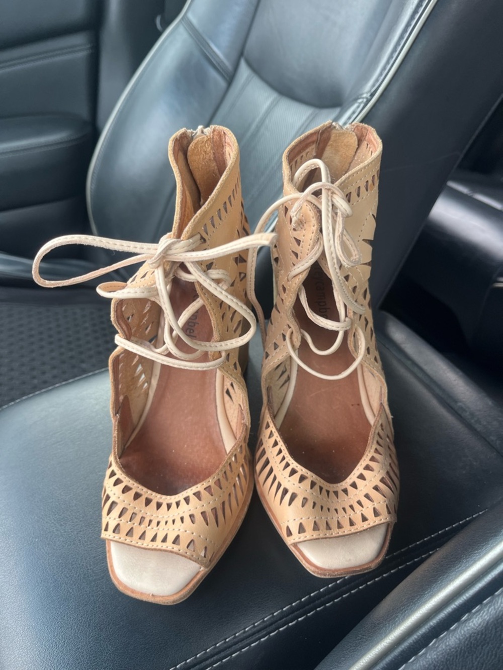 Jeffrey Campbell Tan Lace-Up Cutout Heels